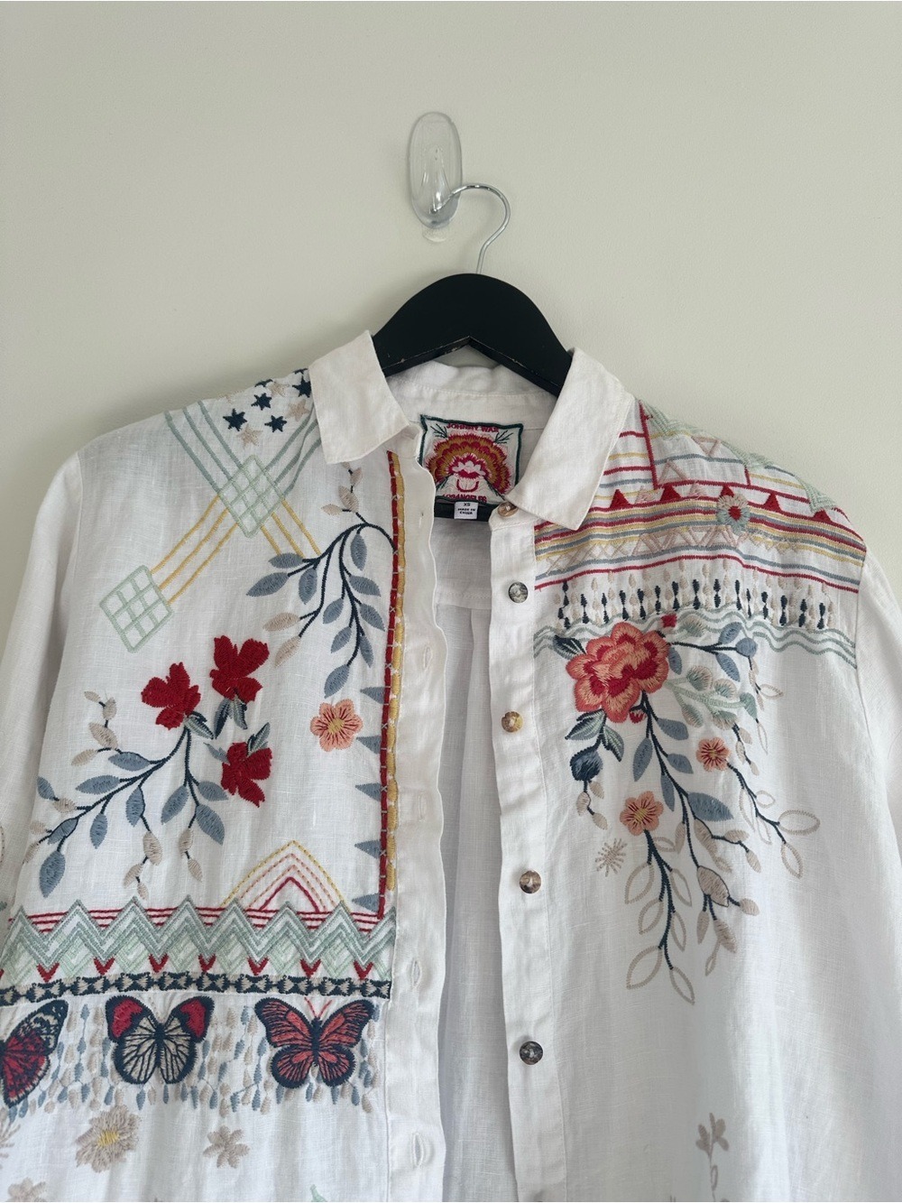 Johnny Was Aravis Linen Embroidered Shirt White Size XS - Picture 8 of 14